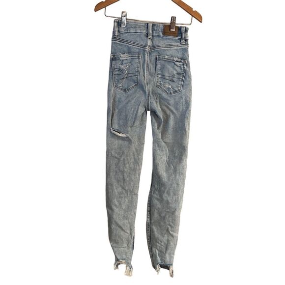 American Eagle Women's Super High Rise Distressed Jegging Jeans 000 Blue - Picture 2 of 8